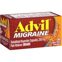 Alimentador de Dolor Migrano Advil, Solubilizado Ibuprofeno 200mg, 80 Conde, Líquido relleno cápsulas, Powerful Migraine Relief