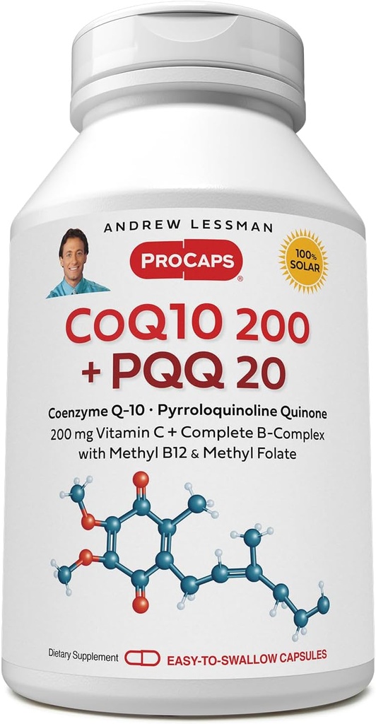 ANDREW LESSMAN Coenzyme Q-10 200 Plus PQ 20mg - 240 Capsules - Maintains CoQ10 Levels, Optimum Cellular Energy, Supports Energy Production, Heart, Brain, Liver, Kidney, Pancreas. No hay aditivos