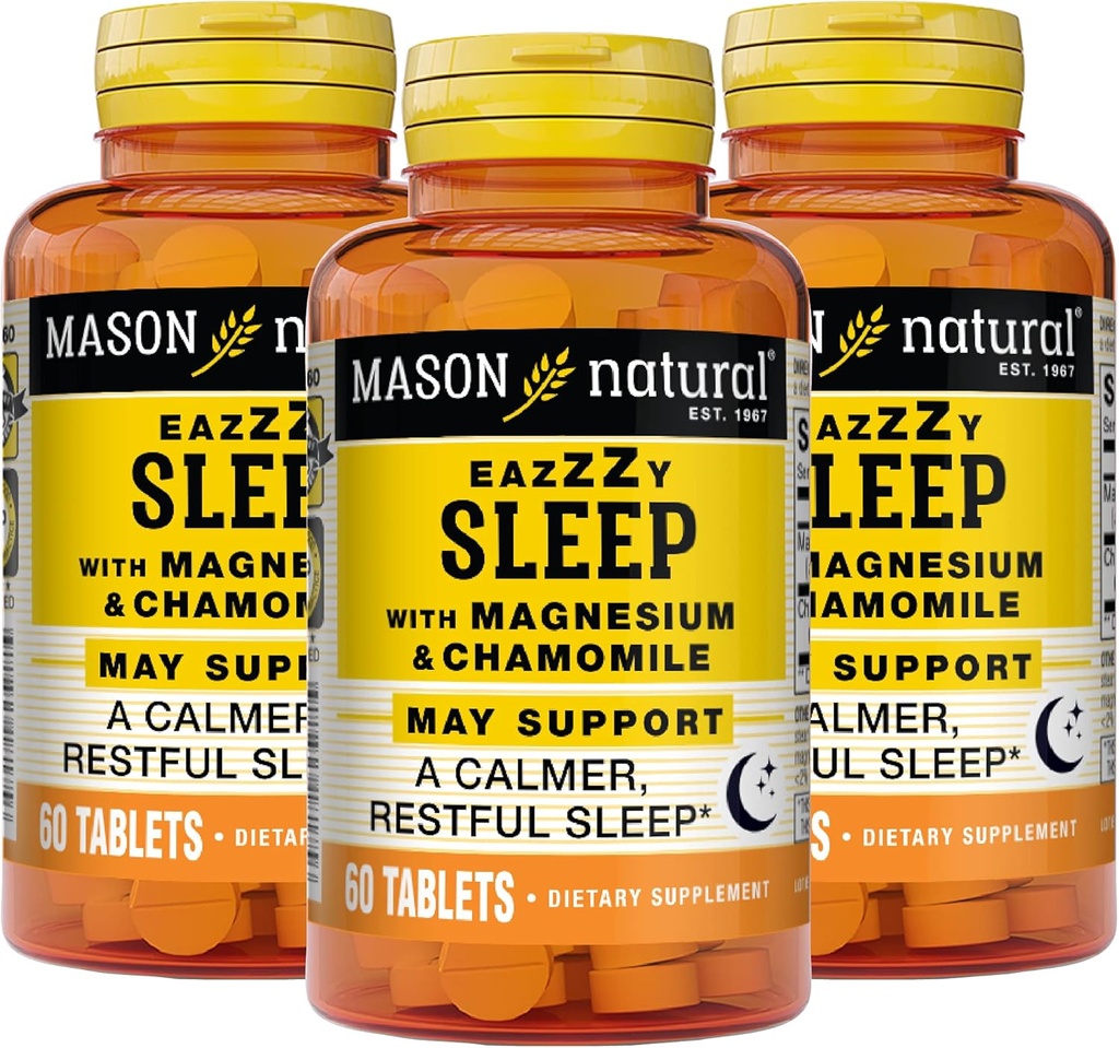 MASON NATURAL Eazzzy Dormir con Magnesium &amp; Chamomile - Natural Sleep Aid, Apoya un sueño más tranquilo, 60 Tabletas (Pack of 3)