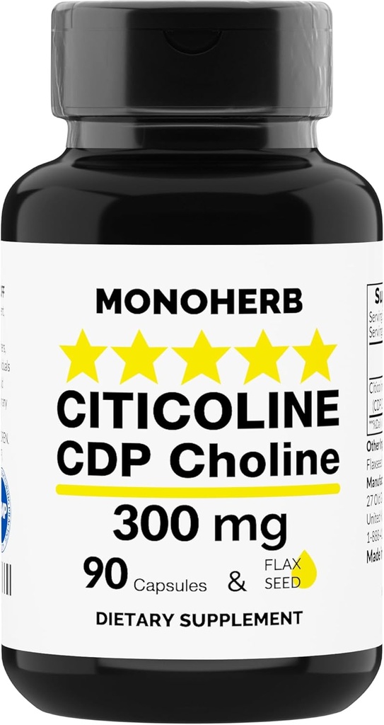 MONOHERB Citicoline CDP Choline 300 mg per Capsule - 90 Vegetarian Capsules
