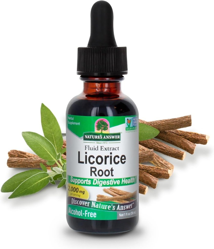 Respuesta de la naturaleza Licorice Root ← Herbal Supplement ← Apoyo Digestive Health ← Non-GMO " Kosher Silencioso libre de alcohol, libre de gluten " Vegan 1oz (2 Pack)