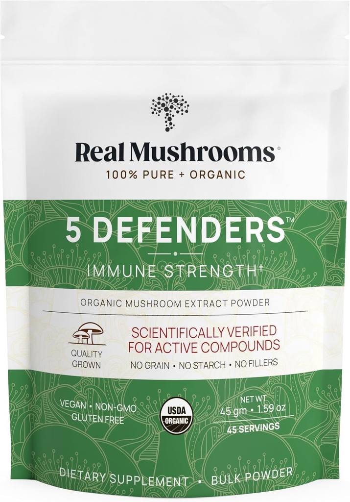 Mushrooms reales 5 defensores Mushroom Complex - Mushrooms funcionales Extracto de Chaga, Shiitake, Maitake, Reishi, Turquía Tail Mushroom Blend for Wellness Support with Beta Glucans - 45 Servings