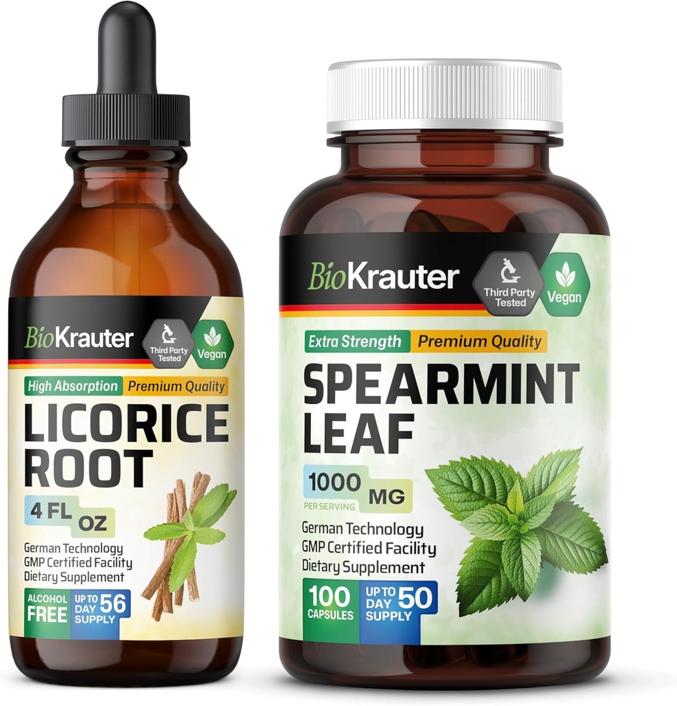 BIO KRAUTER Spearmint 100 Capsules &amp; Licorice Tincture 4 Fl. Oz.