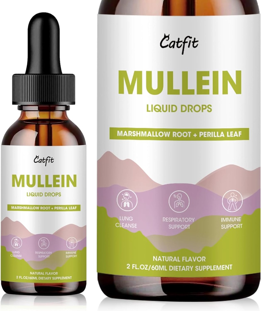 Mullein Drops for Lungs – Mullein Leaf Extract with Marshmallow Root, Perilla & Astragalus for Respiratory Support, Immune Boost & Lung Detox, Natural Herbal Formula, Vegan, 2 fl oz