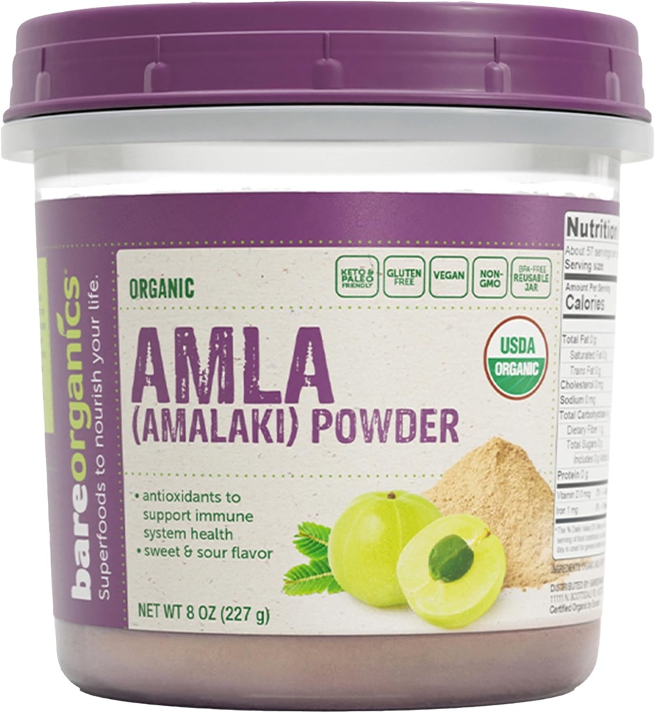 BareOrganics Amla, Gooseberry indio &amp; Superfood Powder, Suplemento dietético, 8 Oz