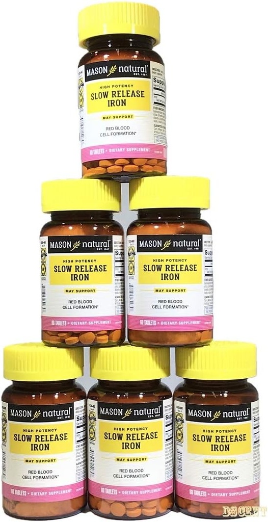 Masón Vitaminas Slow Release Iron Compare con los ingredientes activos en Slow Fe, 60 Tablets?er Bottle Pack de 6 Botellas Total 360 Tablets6