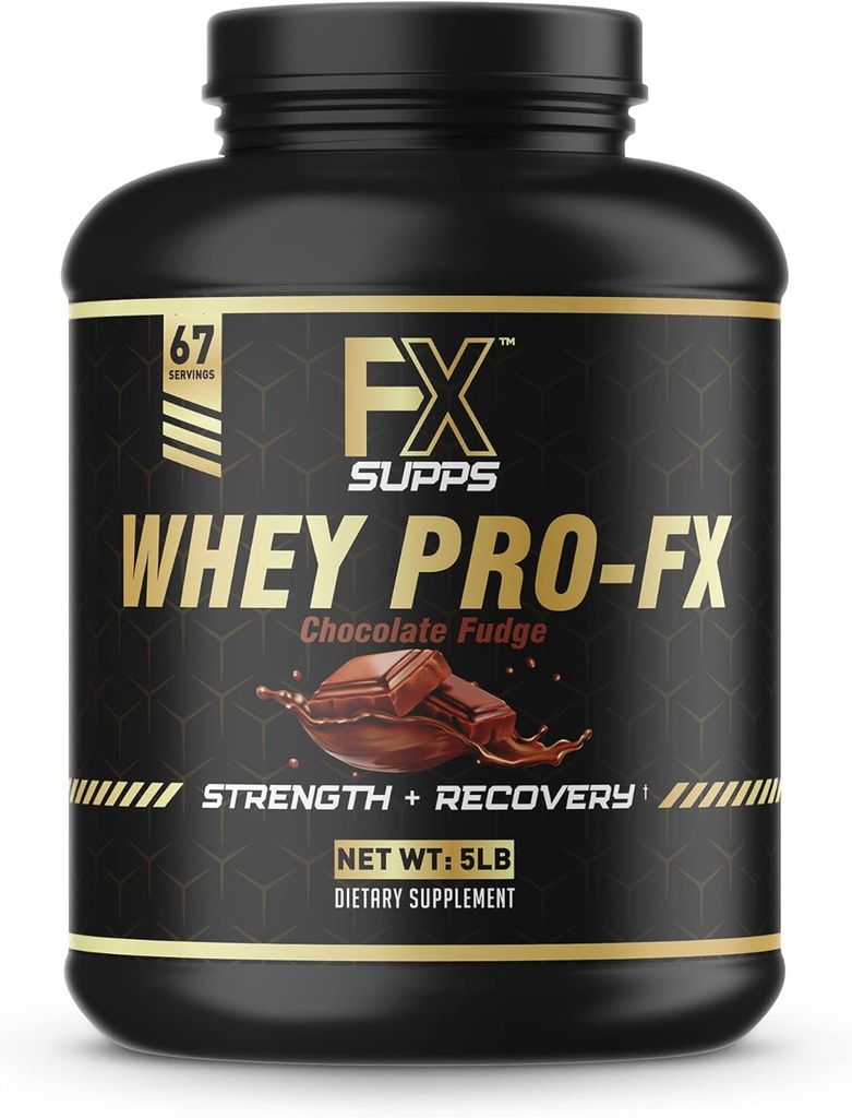 FXSUPPS Whey Pro-FX Protein Powder (Chocolate) Ideal Post Workout Recovery Suplemento con BCAA naturalmente Occurring para hombres y mujeres, apoya la recuperación del músculo y fuerza, 5.0 libras