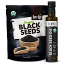 RAWYA Black Seeds + Black Seed Oil - USDA Organic Certified, Cold Pressed, Nigella Sativa, Cumin Seed Oil, Kalonji, Premium Quality, High Thymoquinone, Pure & Natural, 8.4 Oz + 16 Oz Semillas