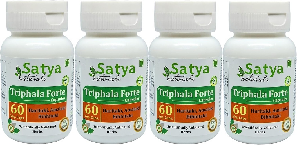 Triphala Forte Capsules 500 mg. 60 Veg. Capsule | Amalaki, Haritaki, Bibhitaki Extract Capsules for Men and women | Ayurvedic Herbal Supplement/Remedies | 10:1 Forte (4 Bottles of 60 Capsules)