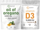 Micro Ingredients Oil of Oregano Softgels 6,000mg Per Serving & Vitamin D3 5,000 IU Bundle Pack | 4X Strength Carvacrol & Thymoquinon | Vitamin D as Cholecalciferol