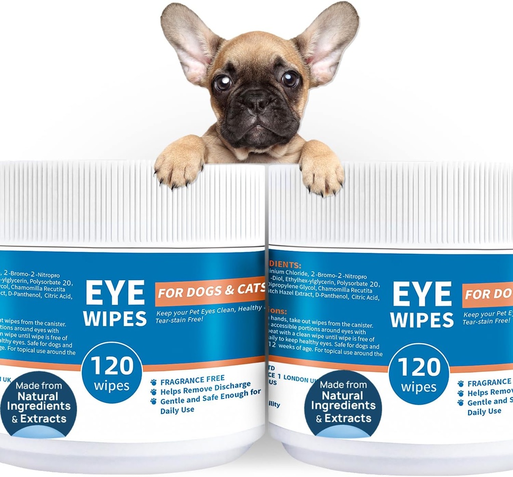 Perro Cat Eye Wipes - 240ct Wet Pad Gentle Tear Stain Remover Anillos para perros Gatos Caballos - Fórmula de riego de ojos no picante, Remove Mucus seco, Descarga &amp; Tear Stains