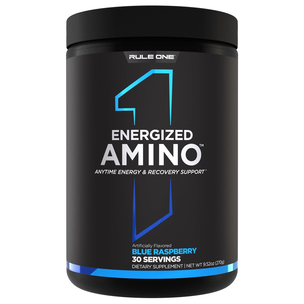Regla 1 Amino Energizado: En cualquier momento de energía y recuperación Soporte con BCAAs, Glutamina, Citrulline, Beta Alanine y Caffeine de extractos de café verde y hoja de té (Blue Raspberry, 30 Servings)