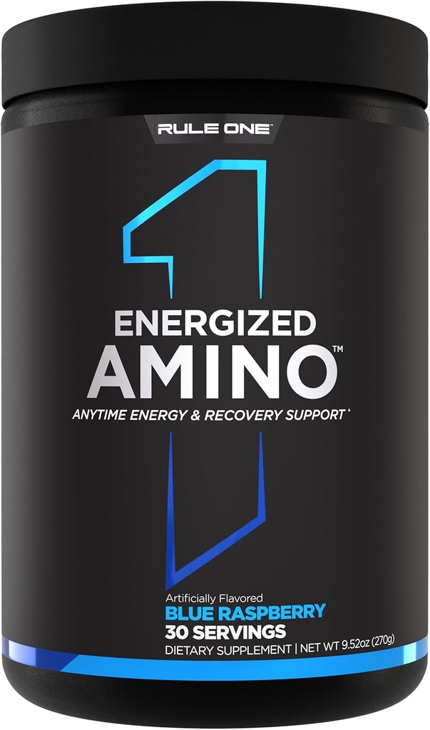 Regla 1 Amino Energizado: En cualquier momento de energía y recuperación Soporte con BCAAs, Glutamina, Citrulline, Beta Alanine y Caffeine de extractos de café verde y hoja de té (Blue Raspberry, 30 Servings)