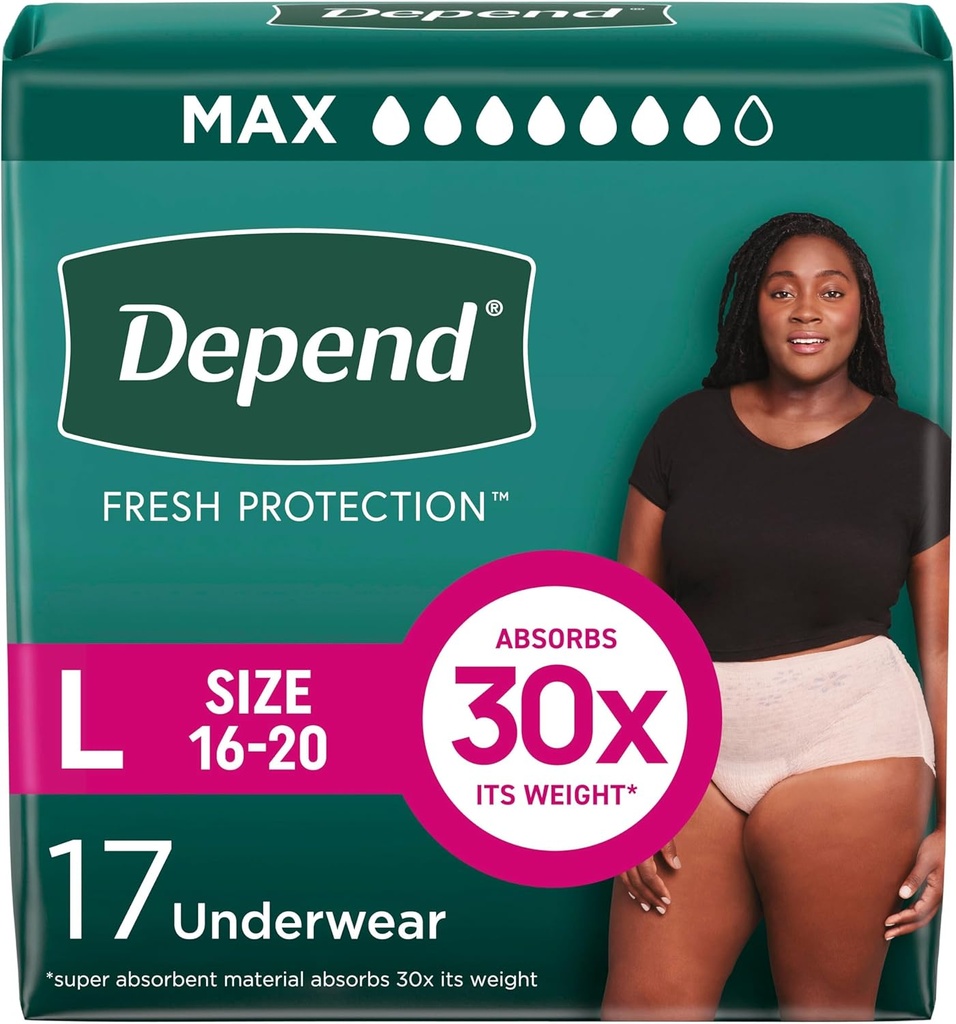 Dependiendo Protección Fresco Adult Diapers, Incontinencia & Postpartum Bladder Leak Underwear for Women, Disposable, Máximo, Grande, Blush, 17 Conde, Packaging May Vary