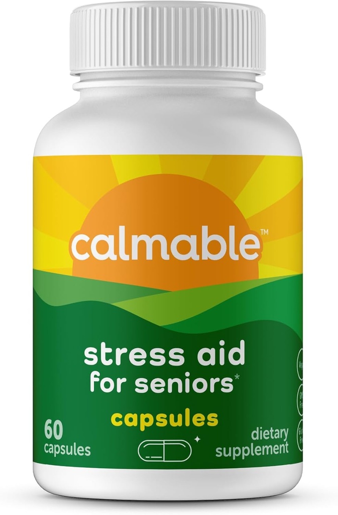 Stress Aid Supplement for Seniors  Feel Happy, Calm, Focused and Relaxed TEN L Theanine, Phosphatidylserine, Ashwagandha ← Stress Support Vitamin Dietary Supplement ¦ 60 Capsules