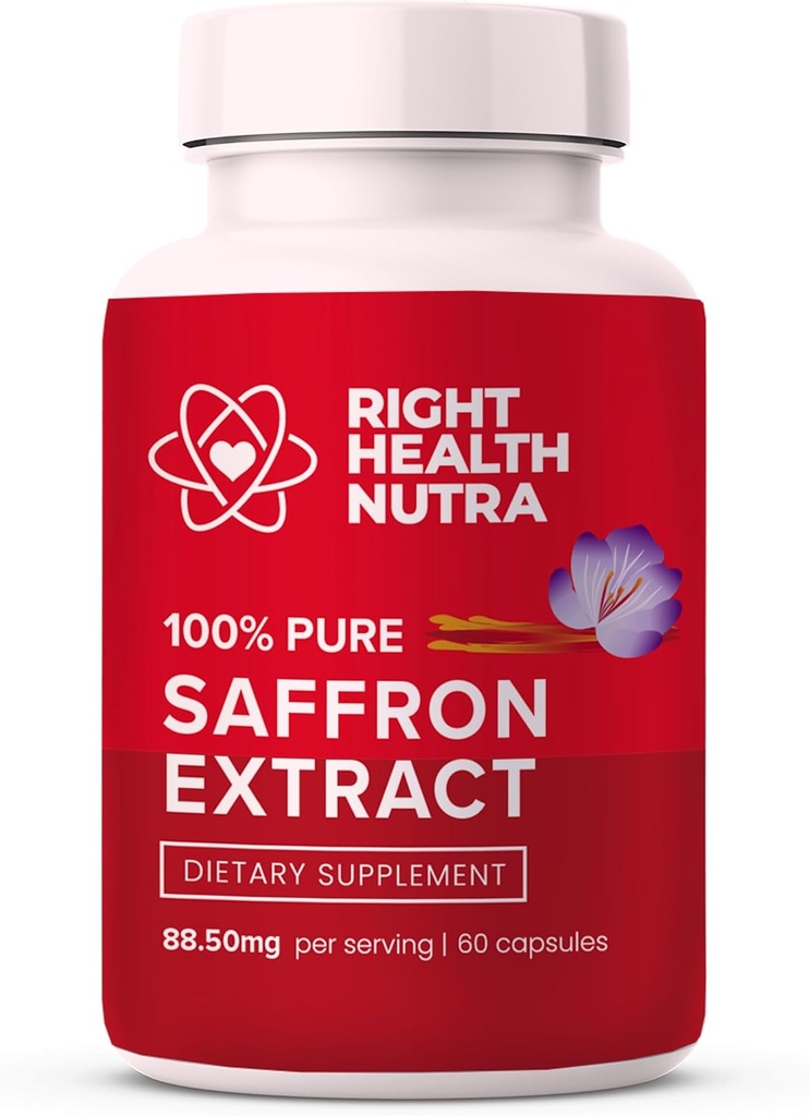 Salud Derecha Nutra Saffron Suplementos - 100% Puro Saffron Extract - Hecho en los EE.UU. - Apoyo Mood TENIDO Focus ANTERIGEN Digestión vivir Salud Ocular para Hombres y Mujeres - 60 cápsulas