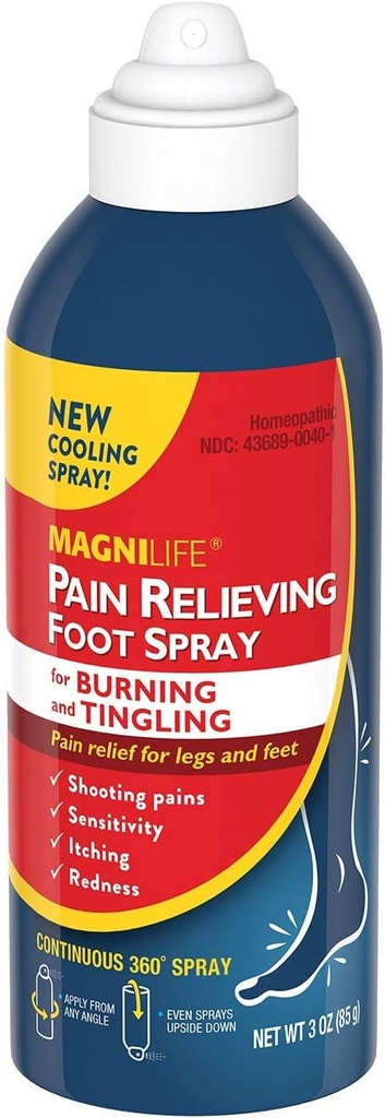 MagniLife Pain Relief Foot Spray, 3 oz, Pain Relief for Burning, Tingling o Sensitivity in Feet and Legs, No Alcohol Cooling Spray Moisturizes Dry, Cracked Heels