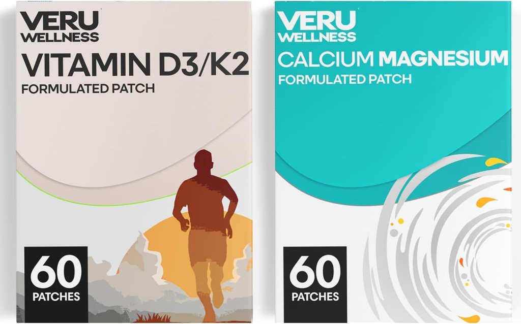 Bone Health Full Duo Lifestyle Patches Vita D3/K2, Calcium Magnesium - Self Adhesive Time Release Topical Patch, 8-10 horas (60 Day Supply)