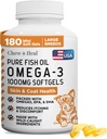 Aceite de pescado silvestre Omega 3 para perros - 180 cápsulas de Softgel para la piel sana y la carne - Grandes 1000 mg Píldoras de aceite de pescado para el acolchado, piel seca y puntos calientes - Pet Omega suplemento de Salmon
