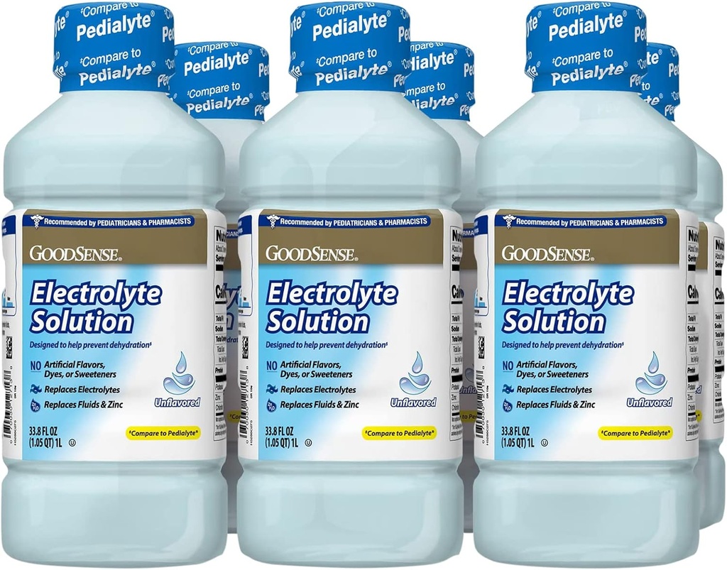 GoodSense Electrolyte Oral Solution, Desflavored, Designed to Help Prevent Dehydration; Reemplaza Electrolytes, Fluid and Zinc, 33.8 Fluid Ounces (Pack of 6)