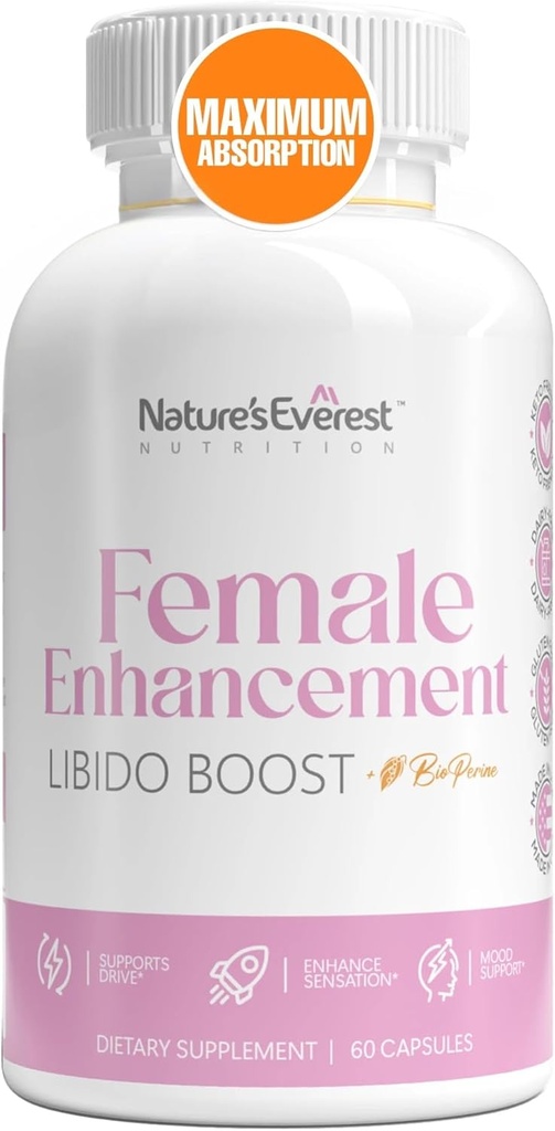 Mujer Libido Booster para Mujeres – Acción rápida con Horny Goat Weed, Maca Root & Ashwagandha ← Aumentar la pasión, sensibilidad & deseo, reducir la sequedad - 60 caps