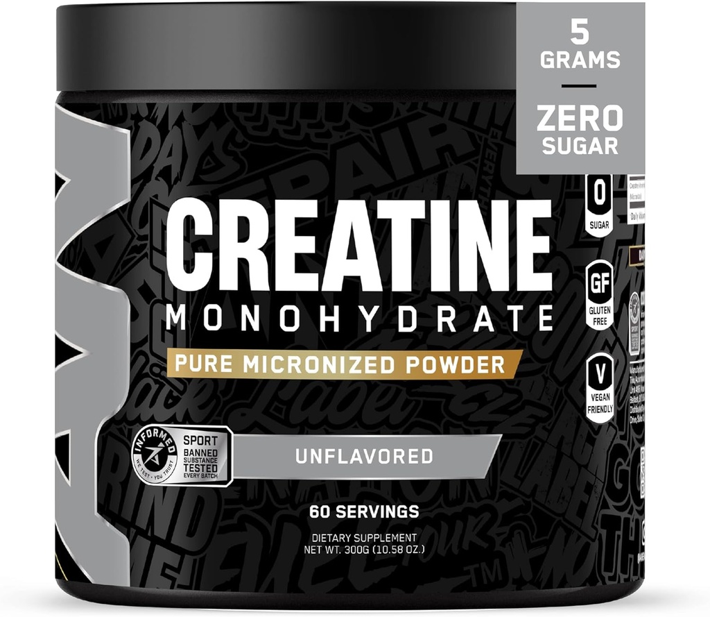 Todo Negro Todo Creatine Monhydrate ← 60 Servings ← Unflavored  Micronized Amino Amino Acid Powder ← Cellular Energy ← Función Cognitiva ← Gluten-Free y Keto Friendly