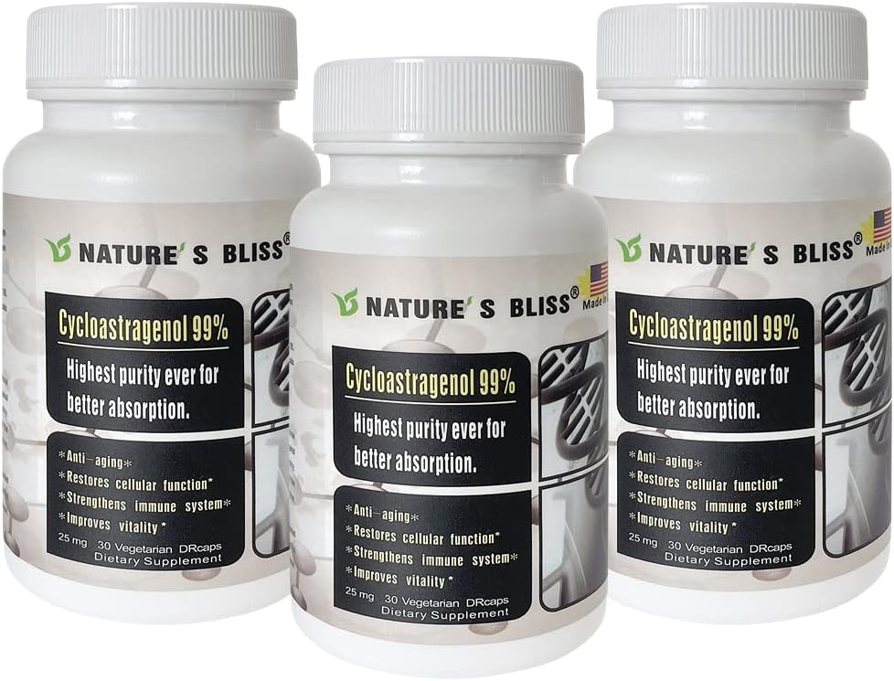 Suplementos de Telomere de la Naturaleza Cicloastragenol 25mg 99%, Extracto de Astragalus Root, Suplemento Anti Aging, Made in USA, Immunity Boost, Stomach Acid Protected, Super Absorption, 90 Capsules