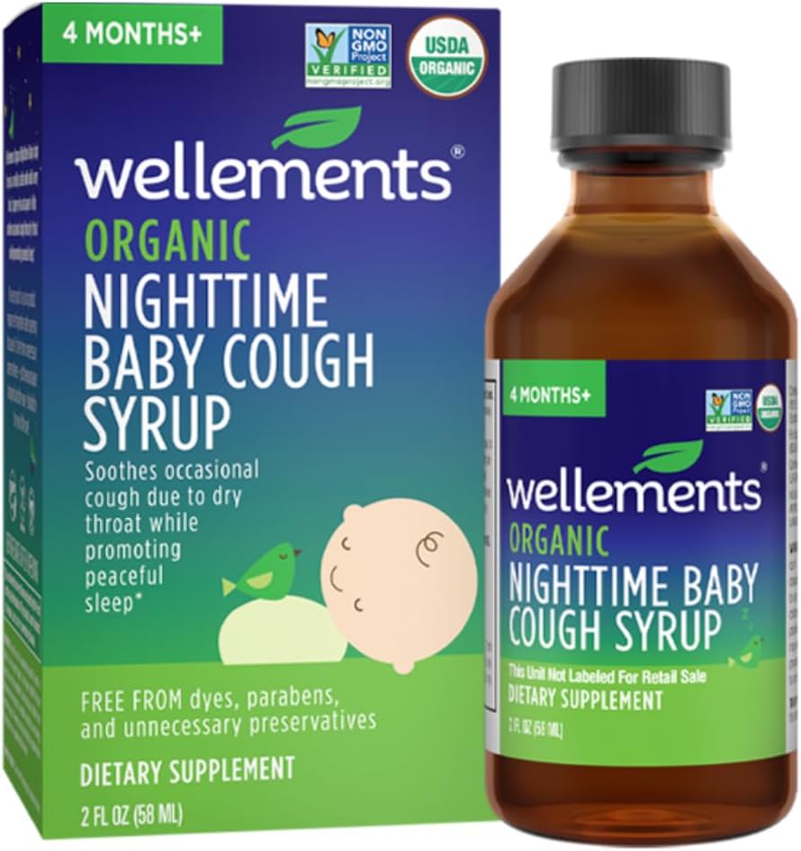 Wellements Organic Nighttime Baby Cough Syrup ← Soothes Occasional Cough Due to Dry Throat While Promoting a Peaceful Night’s Sleep*, USDA Organic ← 2 Fl Oz, 4 Months+