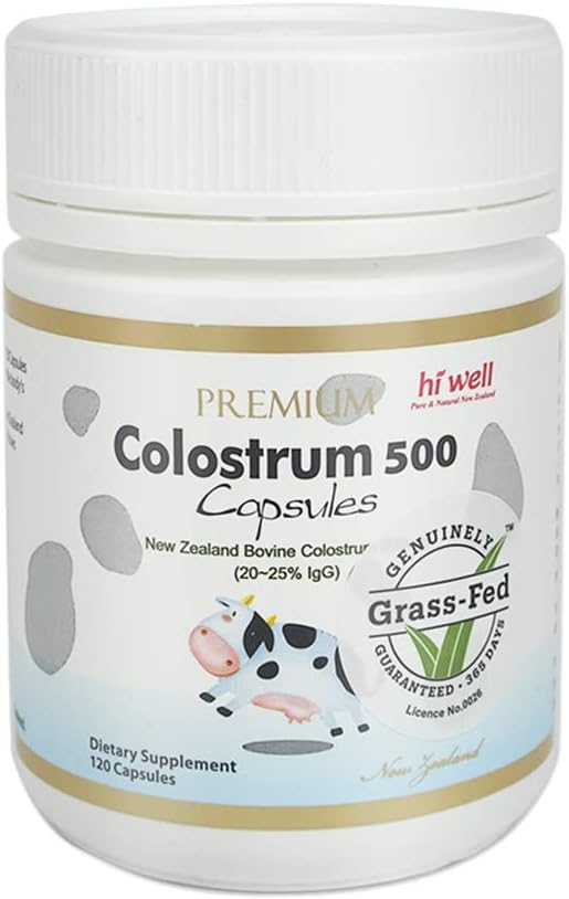 Hi Well Premium 100% Puro Nueva Zelanda Bovine Grass-Fed Colostrum 500 120 cápsulas