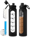 Glass Shaker Bottle 34oz/1L Black Glass Protein Shaker Bottle With Shaker Ball Large Shaker Bottles for Protein Mixes Portable Powder Mixer Blender Water Bottle for Gym Workout Sports
