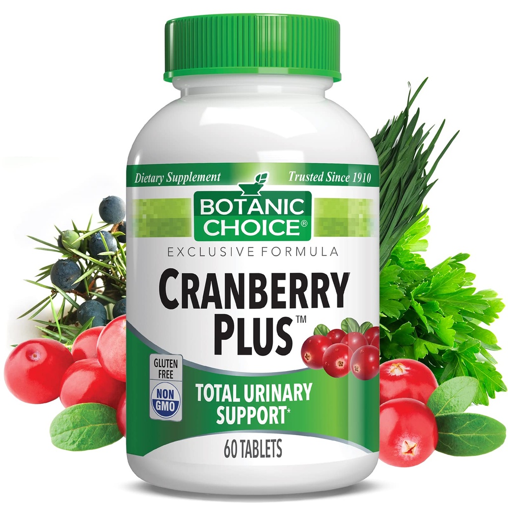 Botanic Choice Cranberry Plus Total Urinary Support - Urinary Tract Health for Women and Men with Cranberry Concentrate, Uva Ursi, Buchu, Calcium - 60 Tablets