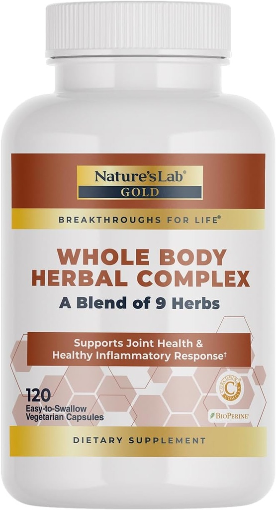 Nature's Lab Gold Whole Body Herbal Complex - Turmeric, Boswellia, Ginger, Green Tea, Rosemary - 120 Capsules (60 Day Supply)
