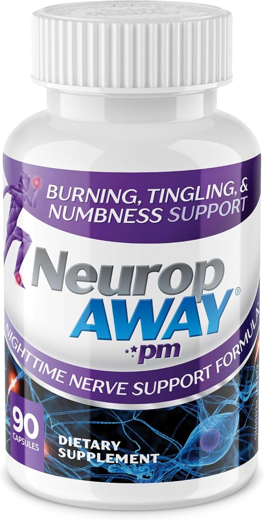 NeuropAWAY Nerve Support PM, con R-Alpha Lipoic Acid to Help Provide Nerve Relief in as Little as 5 Days, Acetyl-L-Carnitine, Theanine, Melatonin, and Methylcobalamin, 90 Capsules