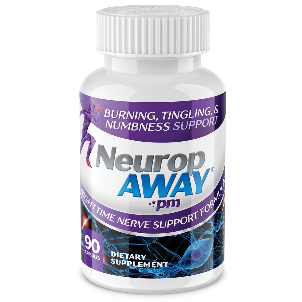 NeuropAWAY Nerve Support PM, with R-Alpha Lipoic Acid to Help Provide Nerve Relief in as Little as 5 Days, Acetyl-L-Carnitine, Theanine, Melatonin, and Methylcobalamin, 90 Capsules
