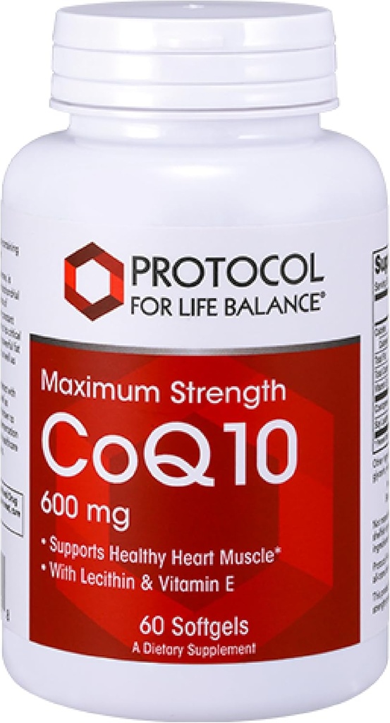 PROTOCOL FOR LIFE BALANCE CoQ10 600mg - with Vitamin E & Soy Lecithin - CoQ10 Supplement - Halal & Egg Free - 60 Softgels