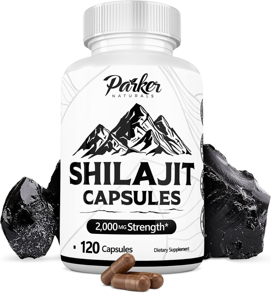 Parker Naturals Pure Himalayan Shilajit Capsules, 2000 mg Strength Shilajit Resin and Fulvic Acid Supplement, Vegan and Gluten-Free Capsules, 120 Conde