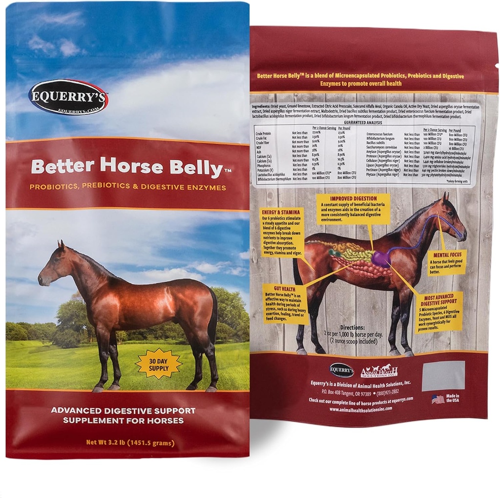 EQUERRY'S Better Horse Belly - Supplement for Horses with Gut Support | Probiotics with Prebiotics and Digestive Enzymes | for Colic, Digestive Upset - 3.2LB