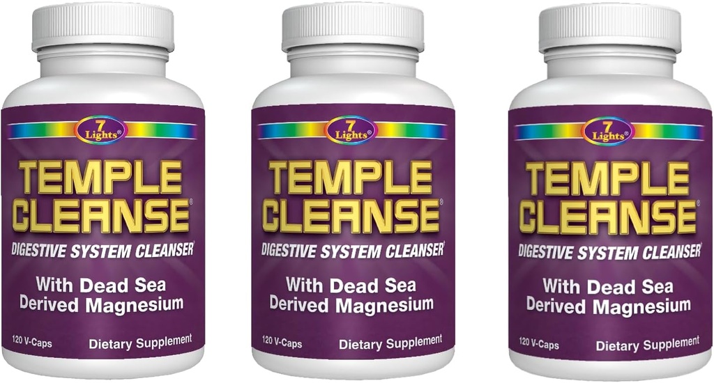 7 Lights Temple Cleanse|3-Pack Special, Magnesium, Oxygen-Based Colon Cleanse Detox, Relieves Occasional Constipation with No Gas or Bloating, Body Detox and Cleanse for Women & Men
