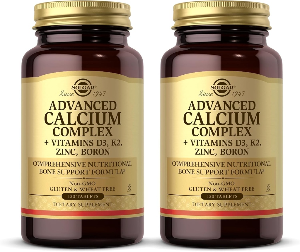 Complejo de calcio avanzado de Solgar - 120 Tabletas, Pack de 2 - con zinc, hierro, vitaminas D3 &amp; K2 - No GMO, sin gluten, sin lácteos - 60 Total Servings