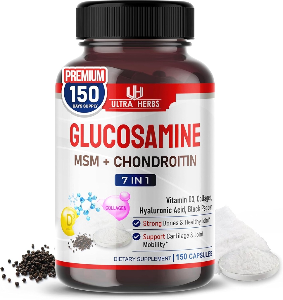 Glucosamina Chondroitin MSM - Movilidad Conjunta Apoyo Suplemento Mejorado con Collagen, Ácido Hialurónico, Vitamina D3 ANTE 150 cápsulas