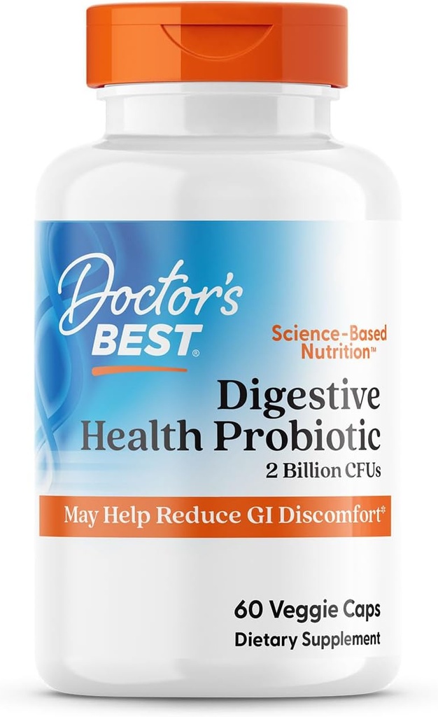 Doctor's Best Digestive Health Probiotic 2 Billion with Lactospore, Non-GMO, Vegan, Gluten Free, Soy Free, 60 Veggie Caps (DRB-00464)