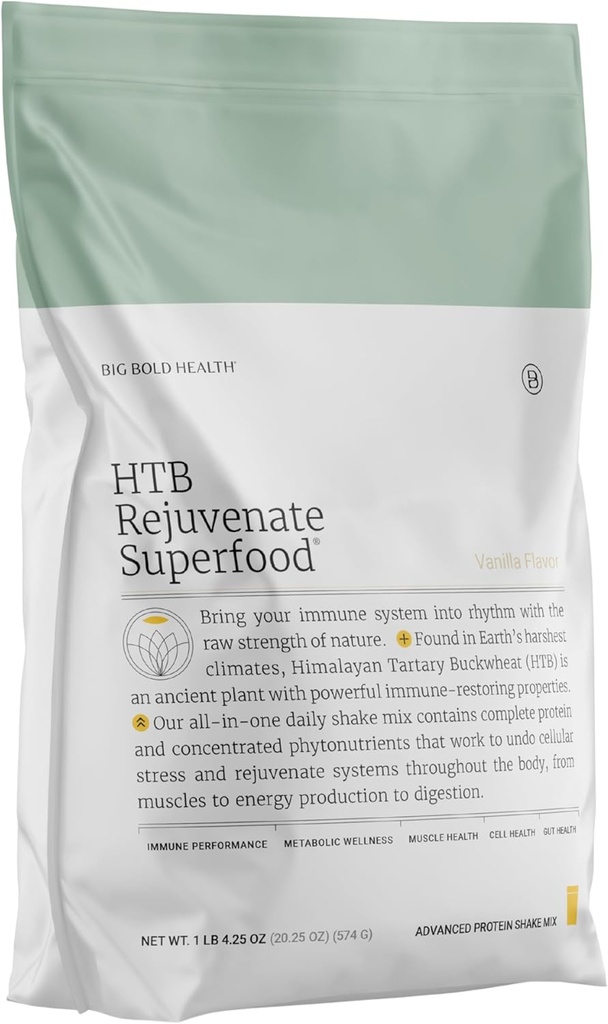 BIG BOLD HEALTH HTB Rejuvenate Superfood Plant-Based Protein Powder ⏐ Himalayan Tartary Buckwheat with Polyphenols & 17g Protein  Gut Support & Immune Balance (Vanilla Flavor)