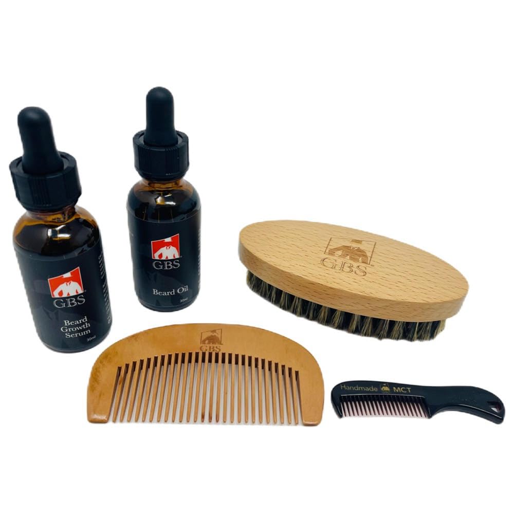 G.B.S All Natural Beard Grooming Set - Incluye Wooden Beard Comb, Travel Beard Brush, y Mustache Comb - Perfecto para cualquier textura del cabello