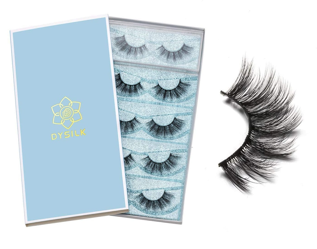 DYSILK pestañas Falsas pestañas - pestañas pestañas Mink Lashes 5 Parejas 6D Lashes Pack Fluffy Lashes Fake Eye Lashes Natural Look Wispy Eyelashes Strip Lash Faux False Eyelashes Extensiones Kit  001-15mm