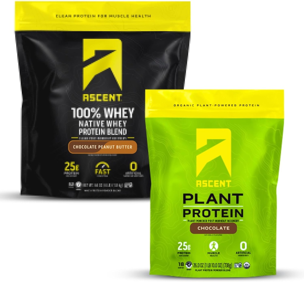 Ascent Whey + planta Protein Polvo - Chocolate Mantequilla de maní 4 libras &amp; Chocolate 18