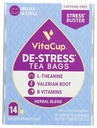 DeStress Herbal Tea Bags by VitaCup, Relax " Chill w/Chamomile, L-Theanine, Valerian Root " B Vitaminas, Caffeine Free Single Serve Wellness Tea Sachet Bag, 14 ct