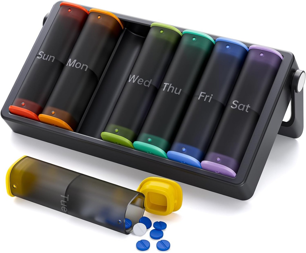 Weekly Pill Organizer 3 Times a Day(Black) and Weekly Pill Organizer Twice a Day(Translucent-Black)