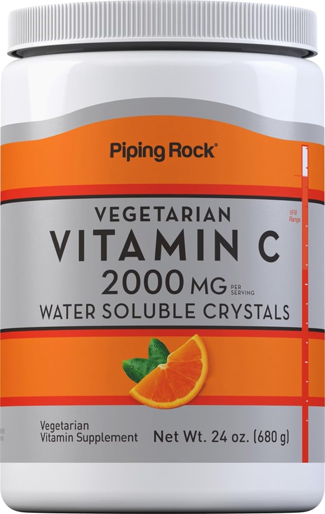 Piping Rock Vitamina C Powder ← 24 oz Silencioso 2000mg Agua Cristales Solubles Silencioso como Ácido Ascórbico Silencio Vegetariano, No GMO, Gluten Suplemento Gratis