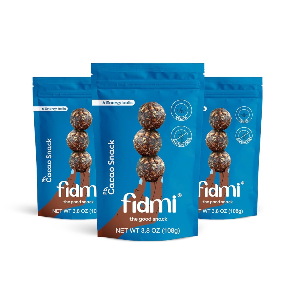 Fidmi Snack Protein Energy Balls Cacao ANTE VEGAN – Gluten Free – Plant Based – Superfood (Cacao) - Todos los ingredientes naturales - Snack Size Bites 3.8 oz (3 conteo)