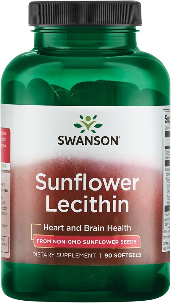 Swanson Sunflower Lecithin - Suplemento Herbal Promoción Función Cerebro Saludable - Fórmula Natural Apoyando la Salud del Corazón &amp; Saldo Lipid Saludable - (90 Softgels, 1200 mg cada uno)